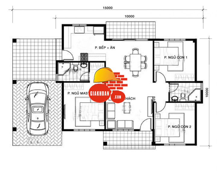 Mặt bằng công năng sử dụng mẫu nhà vườn cấp 4 mái thái hiện đại